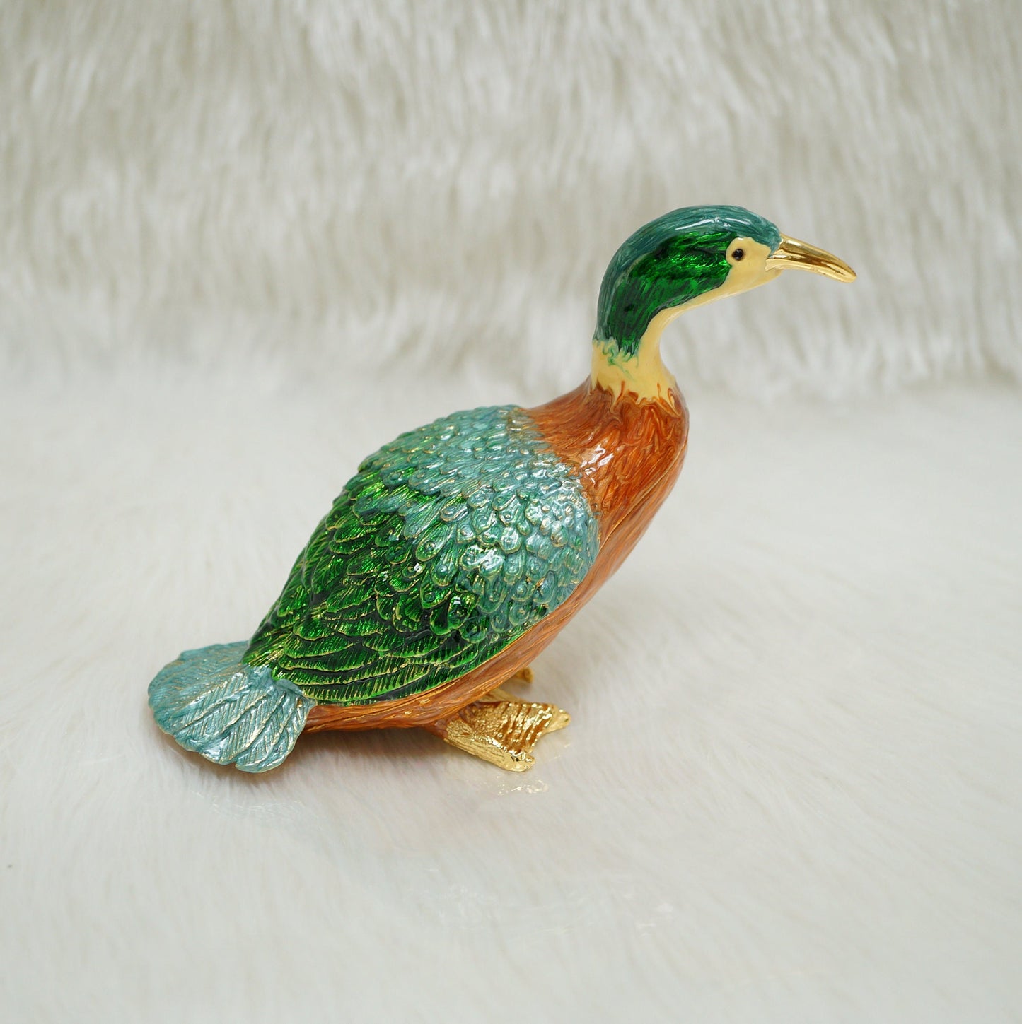 Large Mallard Trinket Box 14K Gold Plated