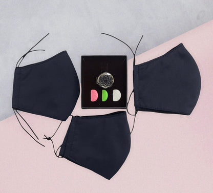 3 Pcs- Waterproof Reusable 3 Layers Cloth Face Mask and Lotus Clip on Diffuser.