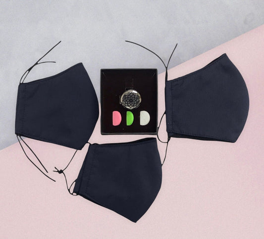 3 Pcs- Waterproof Reusable 3 Layers Cloth Face Mask and Lotus Clip on Diffuser.