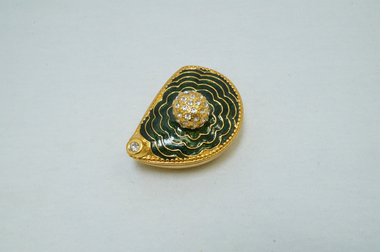 Vintage Golf Clubhead Pattern Gold Green Trinket Box Pewter Enameled Jeweled 14K Gold Plated