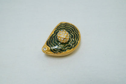 Vintage Golf Clubhead Pattern Gold Green Trinket Box Pewter Enameled Jeweled 14K Gold Plated
