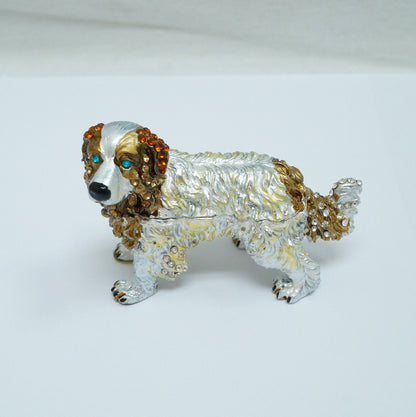 Cristiani Collezione Cavalier King Charles Spaniel Dog Jeweled Pewter Trinket