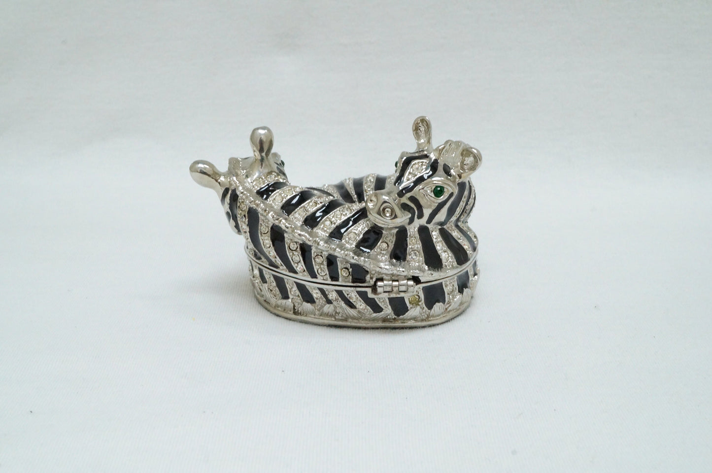 Cristiani Collezione Double Hugging Zebra Round Trinket Box Pewter Enameled Jeweled