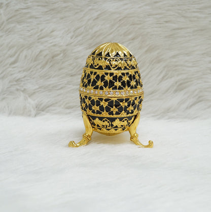 Cristiani Collezione 14K Gold Plated Black Musical Egg Trinket Box.