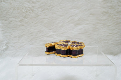 LAST PIECE - Cristiani Collezione 14k Gold Plated Purple Jeweled 4 Leaf Lucky Clover Trinket Box