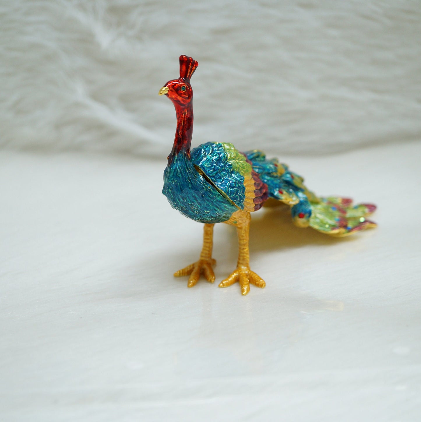 Cristiani Collezione Large Peacock Trinket Box 14K Gold Plated