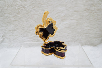 LAST PIECE - Cristiani Collezione 14k Gold Plated Purple Jeweled 4 Leaf Lucky Clover Trinket Box
