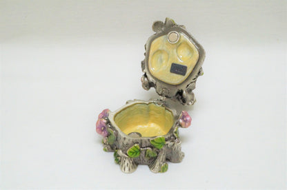 Bird and Flower Fountain Vintage Trinket Box Pewter Enameled