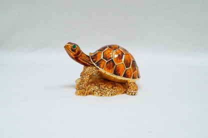 Cristiani Collezione Gold Copper Turtle Trinket Pewter Enameled Jeweled 14K Gold Plated