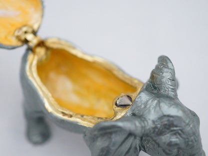 Cristiani Collezione Gray Elephant Trinket Bow Pewter Enameled 14K Gold Plated
