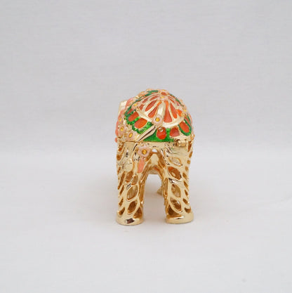 Cristiani Collezione Gold Floral Ornate Cut Out Pattern Elephant Trinket Pewter Jeweled Enameled
