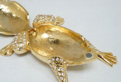 Vintage Gold Tone Jeweled Toad Frog Pewter Trinket Box figurine 14K Gold Plated