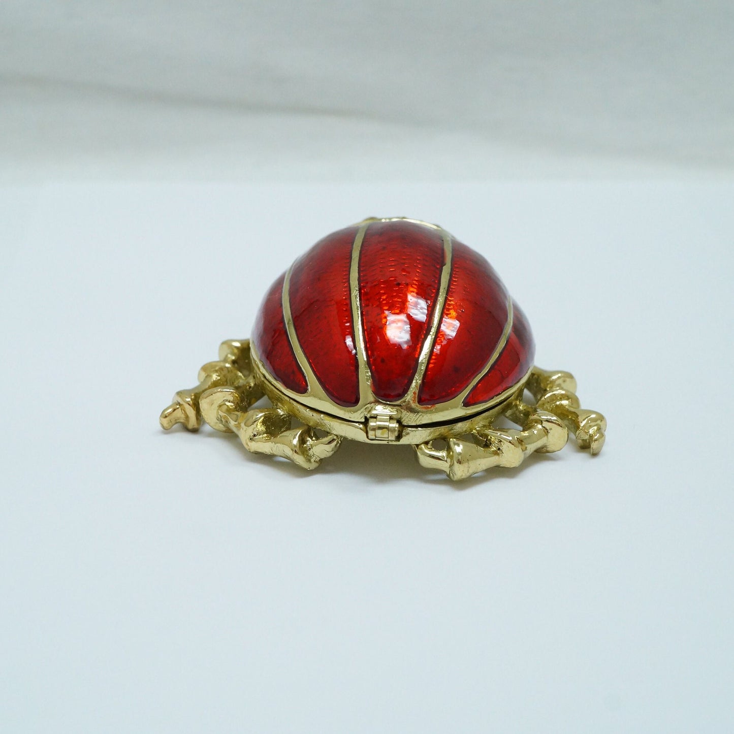 Cristiani Collezione Gold tone Red Beetle Bug with White Green Crystal Jeweled Pewter Trinket 14K Gold Plated