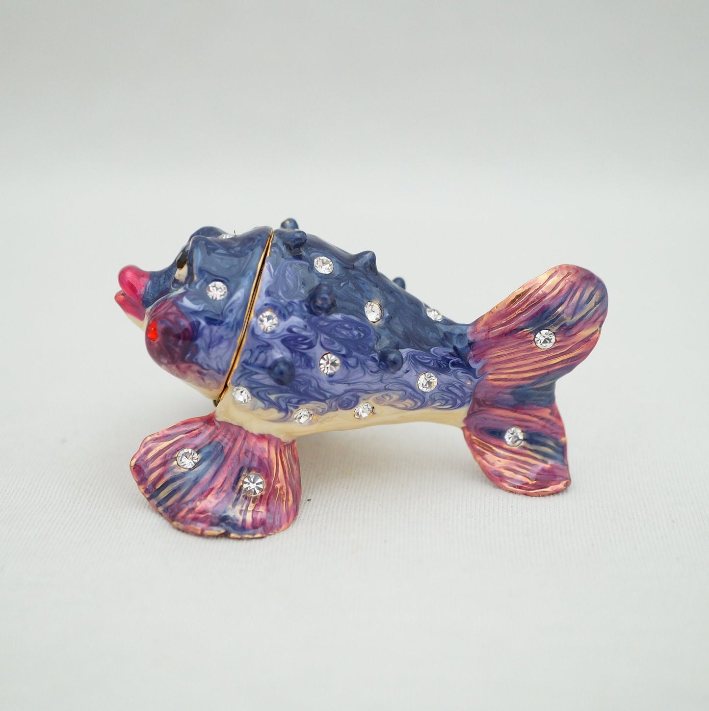 Cristiani Collezione Puffer Fish Trinket Box Pewter Jeweled Enameled 14K Gold Plated