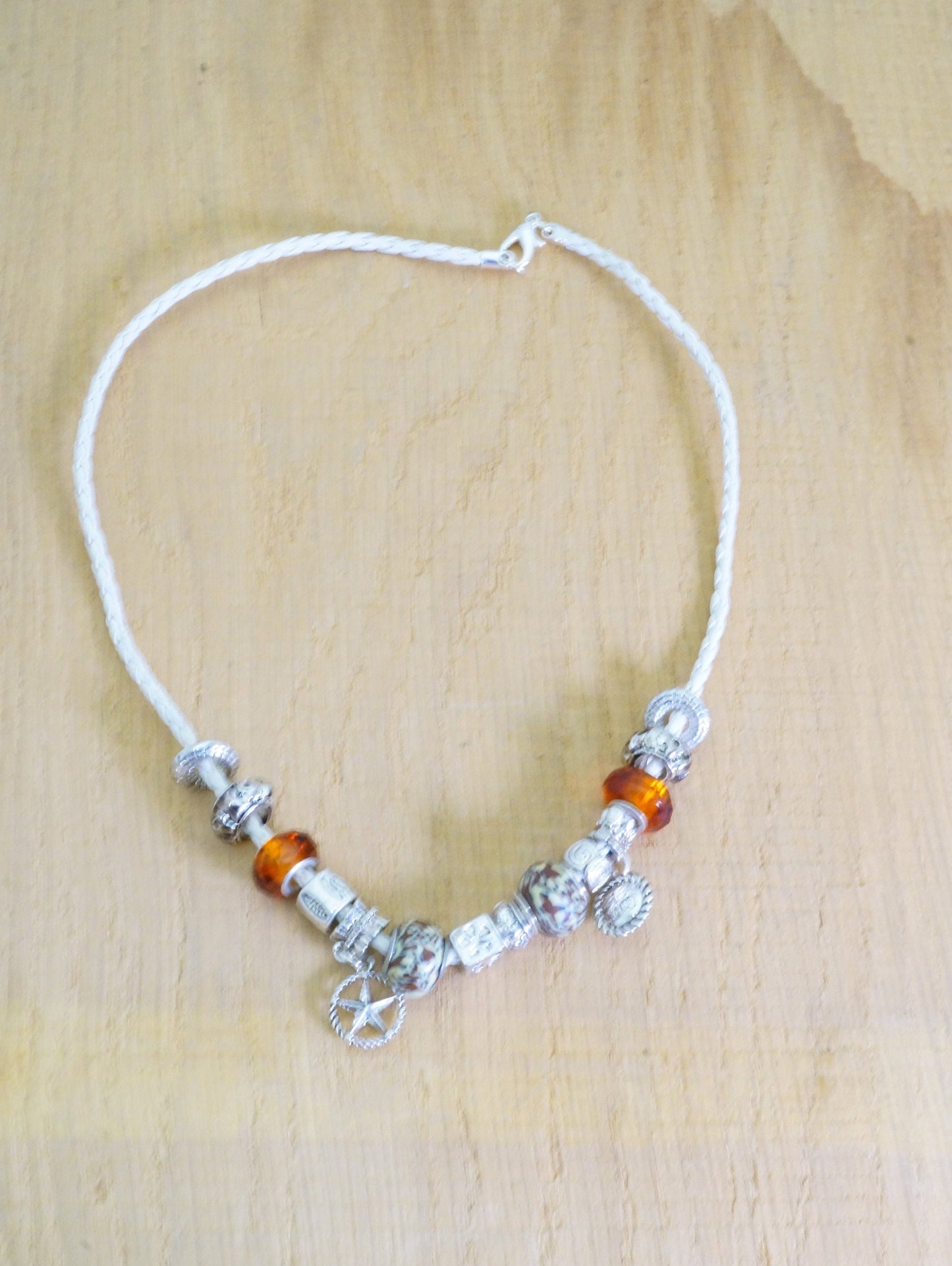 Faux Leather Charms Rhinestone Beaded Choker Necklace