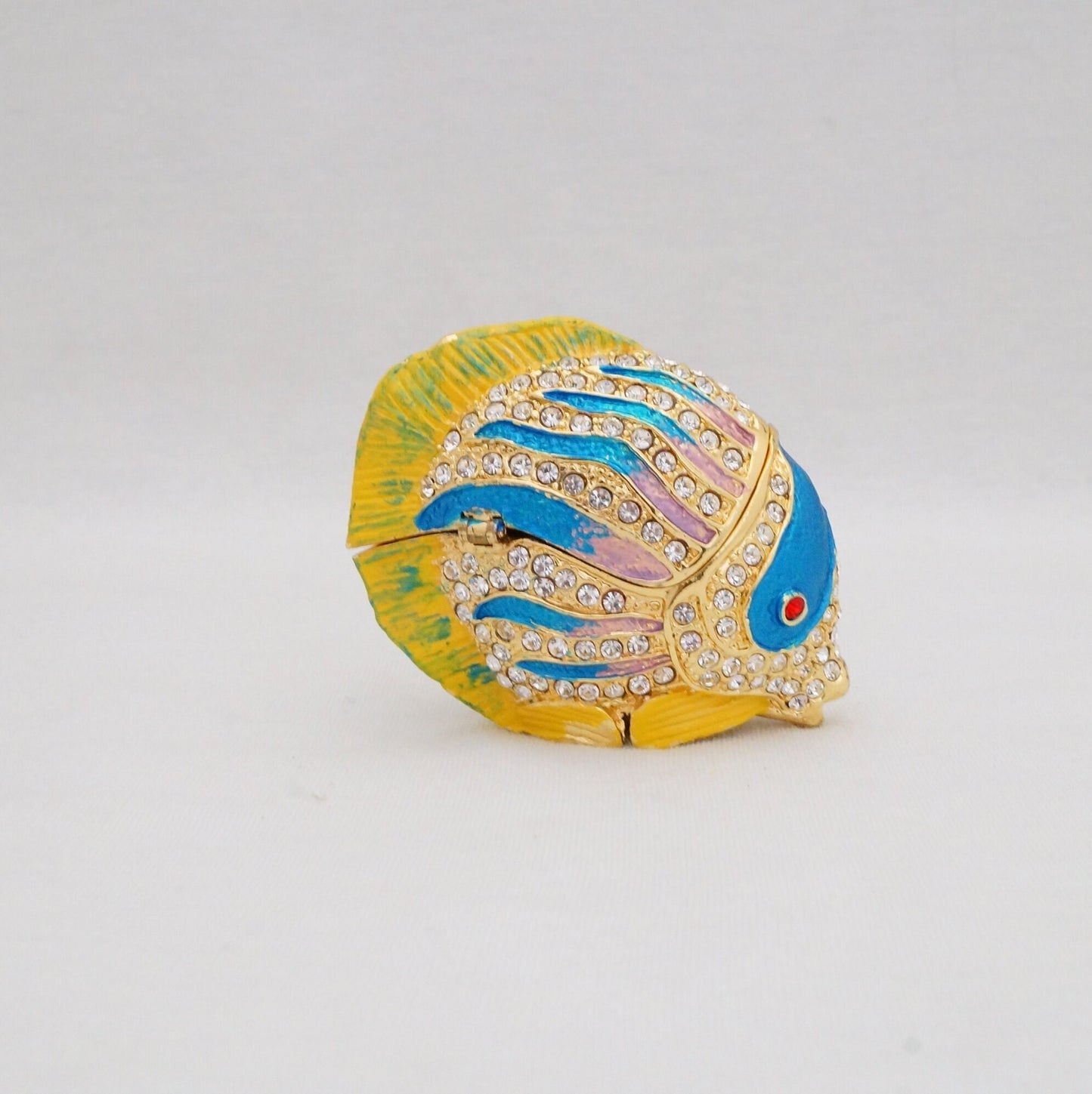 Cristiani Collezione Tropical Butterfly Fish Trinket Box Pewter Jeweled Enameled 14K Gold Plated