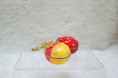 Cristiani Collezione Cherries Shaped Trinket Box Pewter Enameled 14K Gold Plated