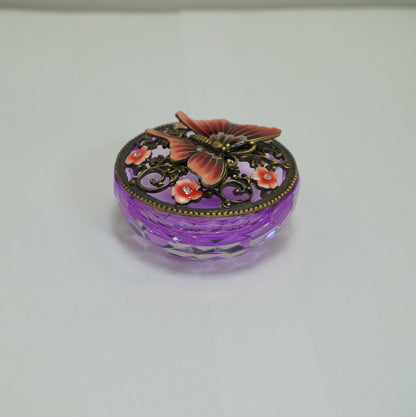 Cristiani Collezione Jewelry Purple Crystal Base with Flower Lid 14K Gold Plated