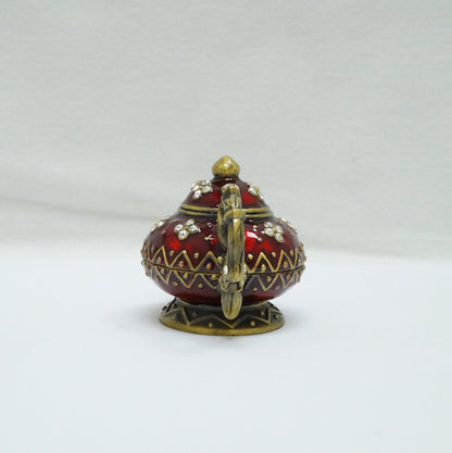 Vintage Burgundy Bronze Floral Jeweled Teapot Pewter Trinket 14K Gold Plated