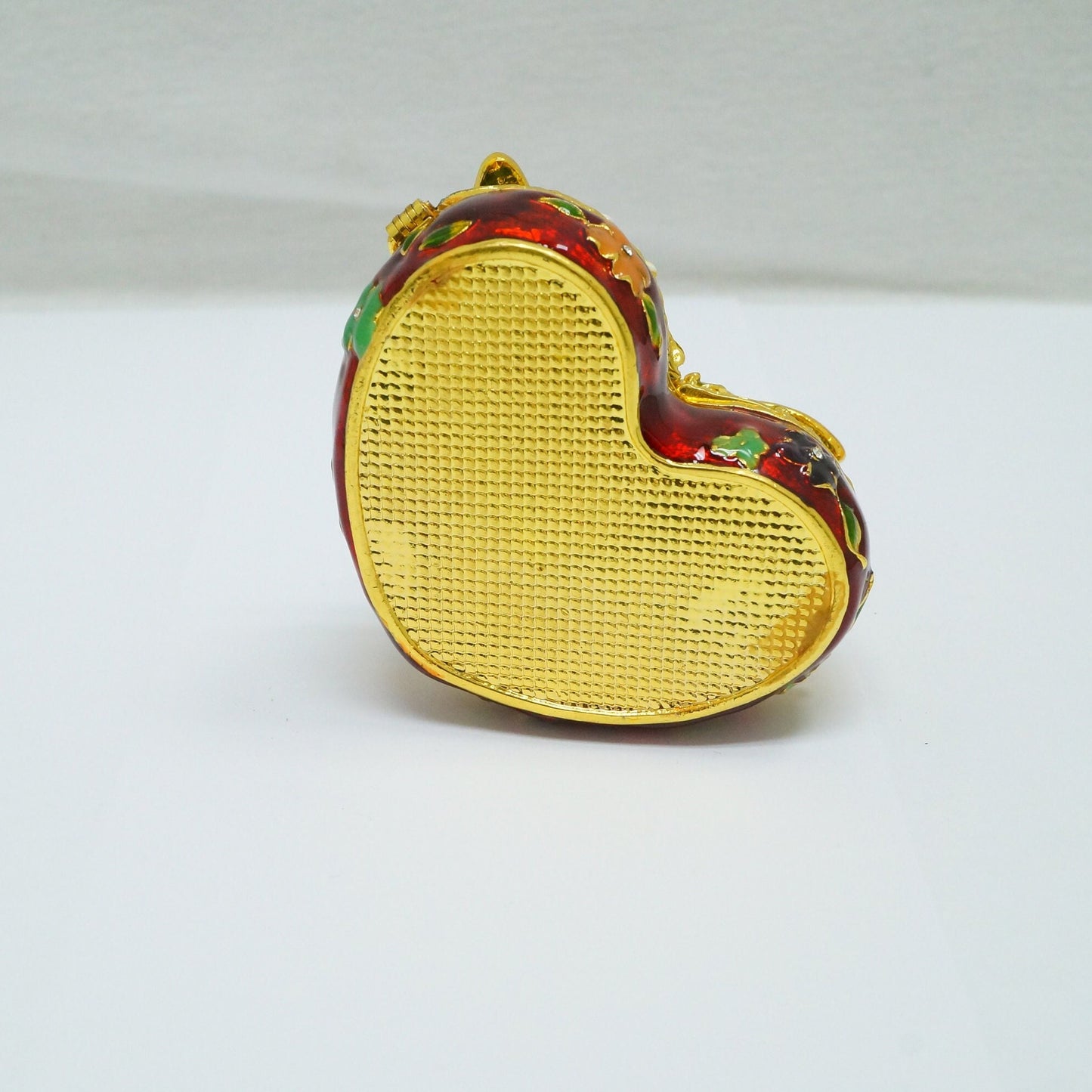 Cristiani Collezione Heart Floral With Dragon Fly Pewter Enameled Trinket Box 14K Gold Plated
