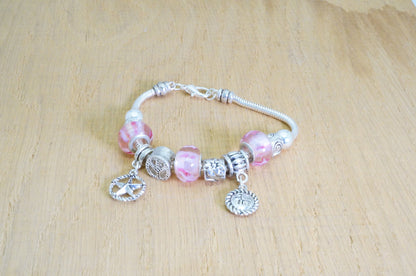 Faux Beaded Multi Charms Silver Toned Bracelet Fashion Jewelry