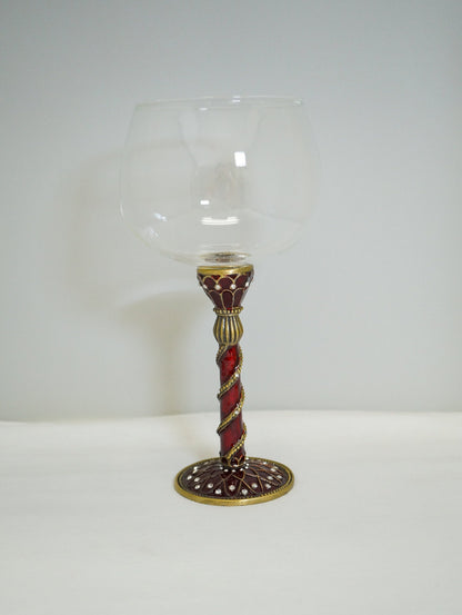 Cristiani Collezione Wine Glass with Decorative Pewter Stem Base.