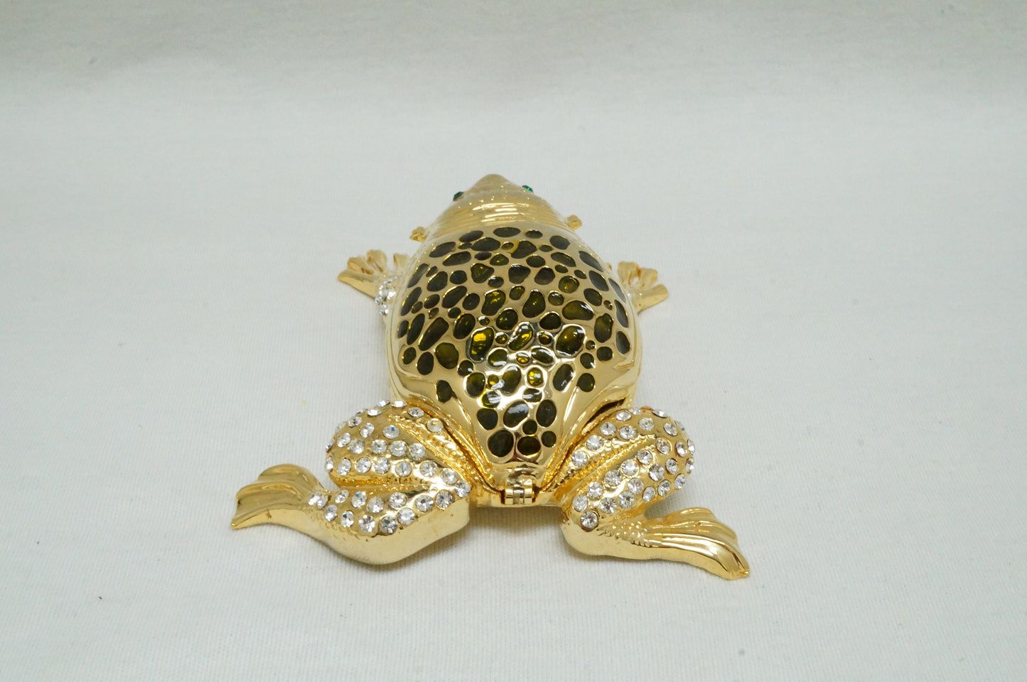 Vintage Gold Tone Jeweled Toad Frog Pewter Trinket Box figurine 14K Gold Plated