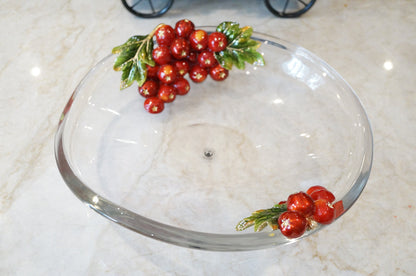 Red Apple Oval Wavy Edge Decorative Tray 14K Gold Plated