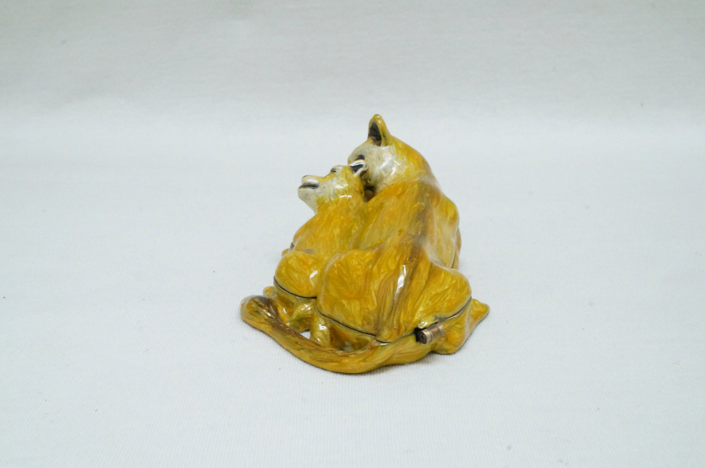 Playful Mom and Cub Puma Trinket box Pewter Enameled 14K Gold Plated