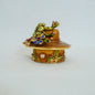 Vintage Floral Hat Trinket Box Pewter Jeweled Enameled 14K Gold Plated