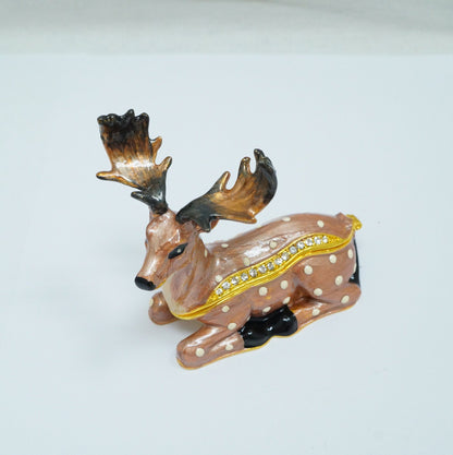 Vintage Fallow Deer Jeweled Pewter Trinket 14K Gold Plated