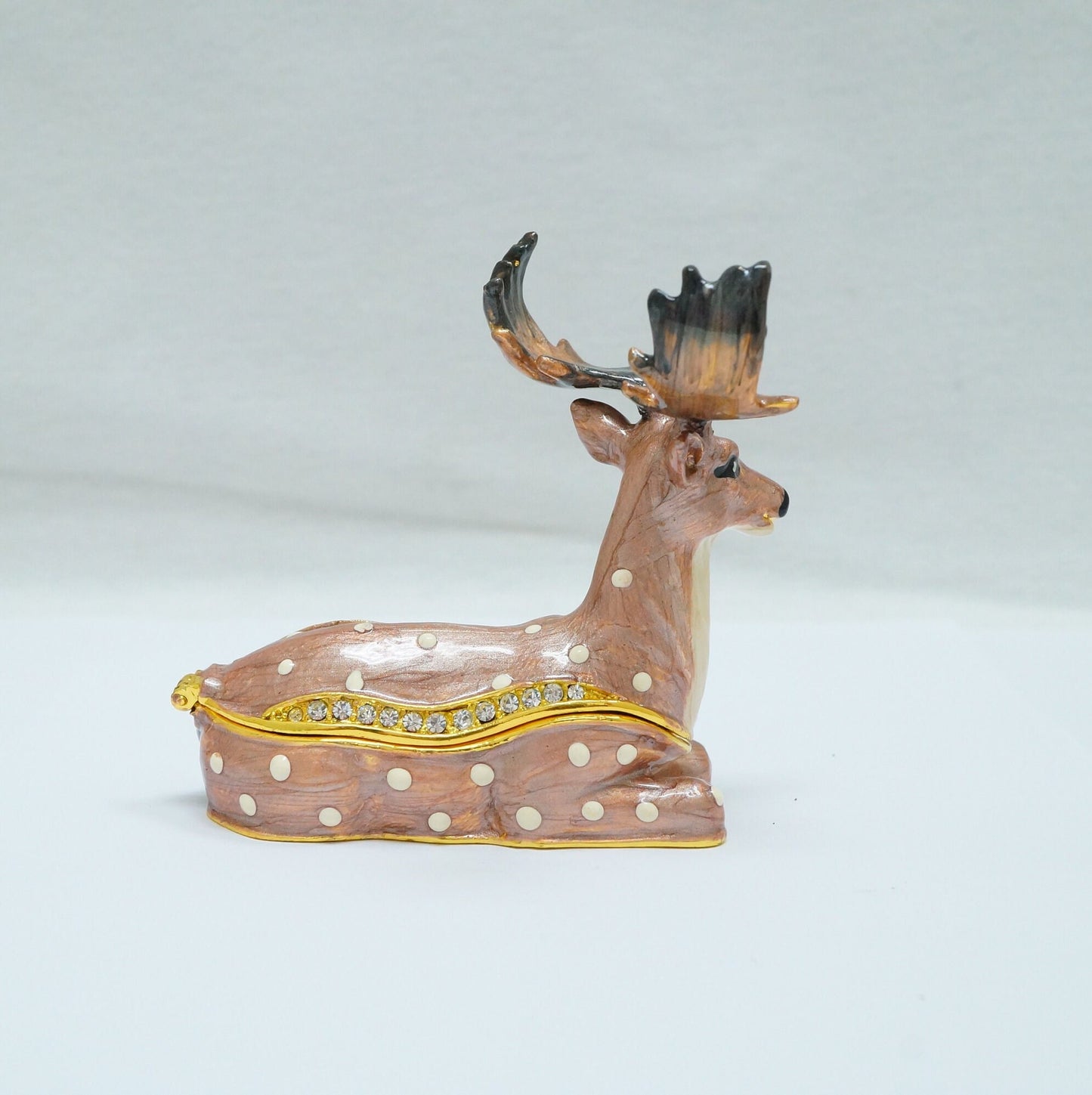 Vintage Fallow Deer Jeweled Pewter Trinket 14K Gold Plated