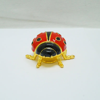 Cristiani Collezione Red Black Gold Enameled Painted Pewter Lady Bug Trinket 14K Gold Plated