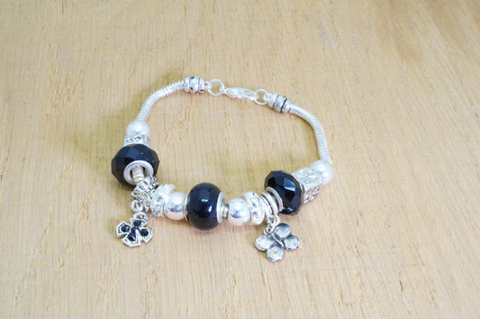 Faux Beaded Multi Charms Silver Toned Bracelet Fashion Jewelry