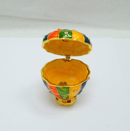 Cristiani Collezione Colorful Hot Air Balloon Jeweled Pewter Trinket 14K Gold Plated