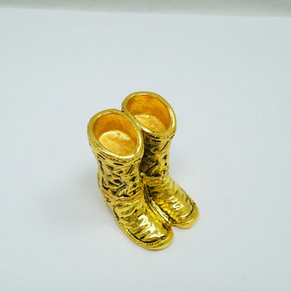 Cristiani Collezione Gold Toned Western Cowboy Boots Jeweled Pewter Trinket 14K Gold Plated