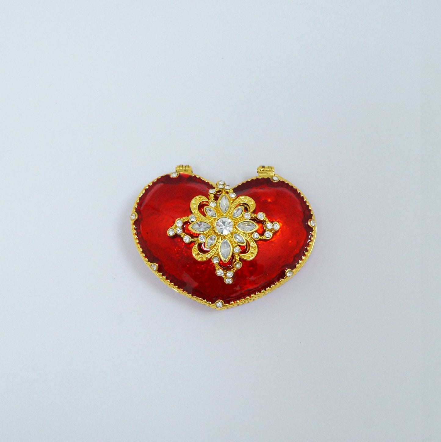 Cristiani Collezione Red Gold Victorian Design Jeweled Pewter Heart Trinket 14K Gold Plated