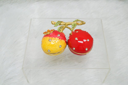 Cristiani Collezione Cherries Shaped Trinket Box Pewter Enameled 14K Gold Plated