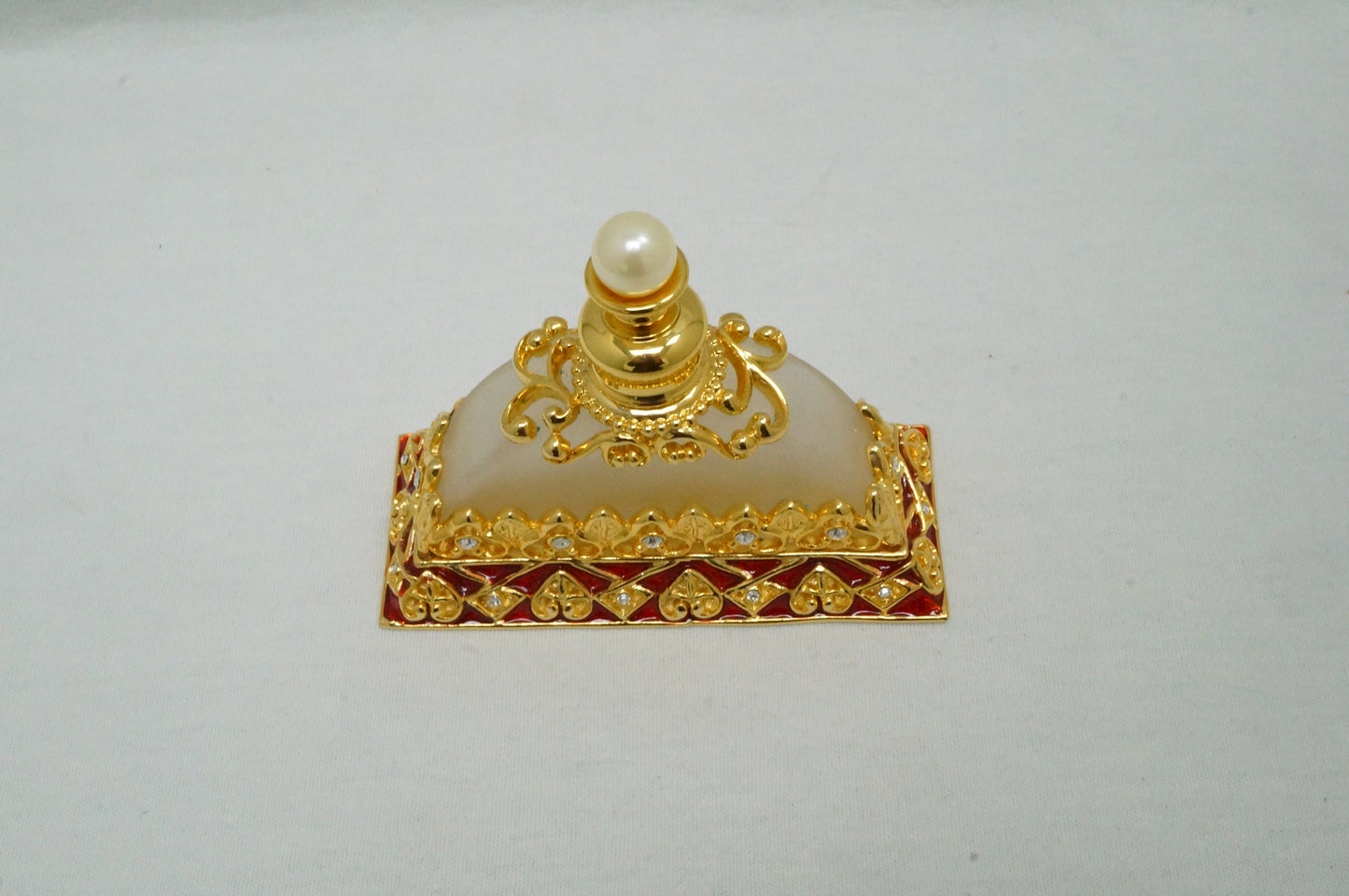 Vintage Cristiani Collezione Essential Oil Perfume Red with Gold Toned Crystal Pewter  14K Gold PlatedGlass Bottles