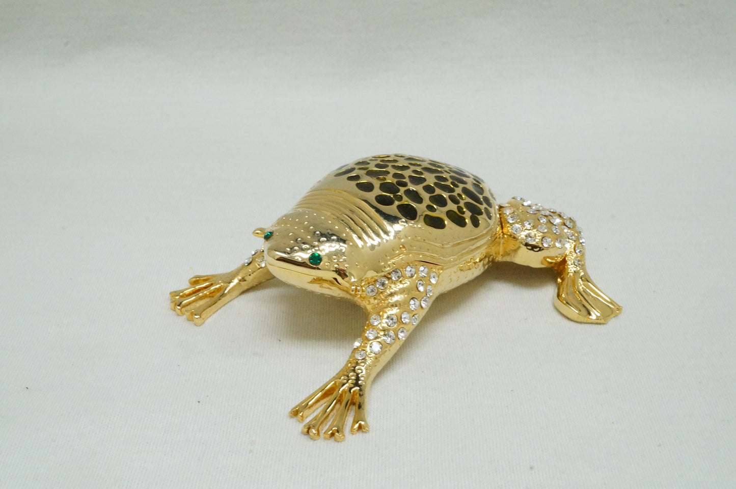 Vintage Gold Tone Jeweled Toad Frog Pewter Trinket Box figurine 14K Gold Plated