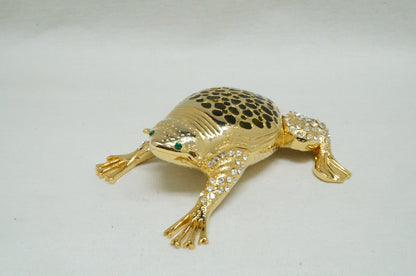 Vintage Gold Tone Jeweled Toad Frog Pewter Trinket Box figurine 14K Gold Plated