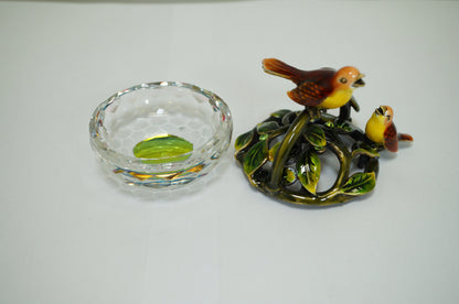 Cristiani Collezione Jewelry Clear Crystal Glass Base with Two Birds on Lid.