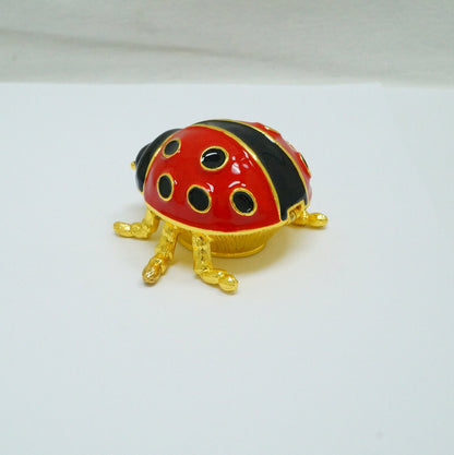 Cristiani Collezione Red Black Gold Enameled Painted Pewter Lady Bug Trinket 14K Gold Plated