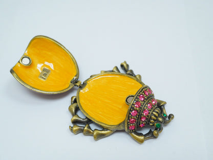 Vintage Bronze Red Beetle Bugs with Pink Green Jeweled Pewter Trinket