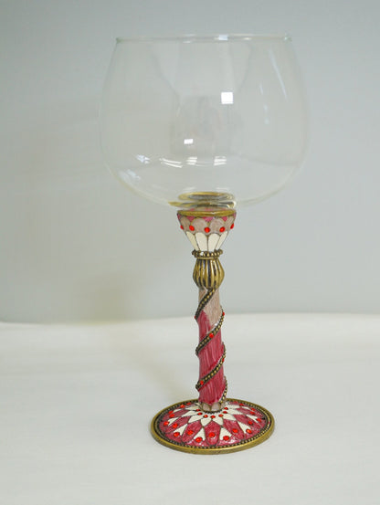 Cristiani Collezione Wine Glass with Decorative Pewter Stem Base 14K Gold Plated