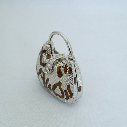Vintage Silver Brown Handbag Trinket Box Pewter Jeweled Enameled