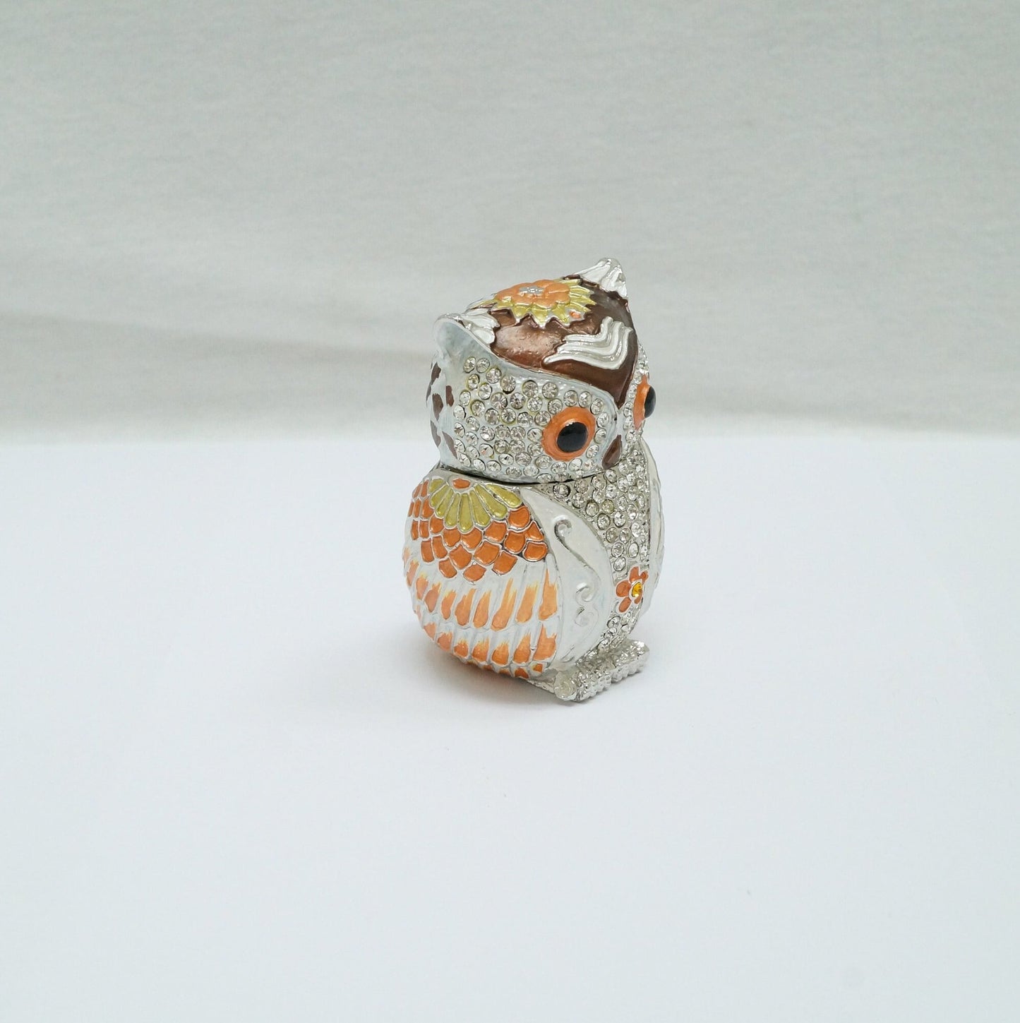 Cristiani Collezione Owl Jeweled Pewter Enameled Trinket Box 14K Gold Plated