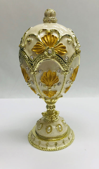 Cristiani Collezione Cream/Gold Flower Musical Egg Trinket Box 14K Gold Plated