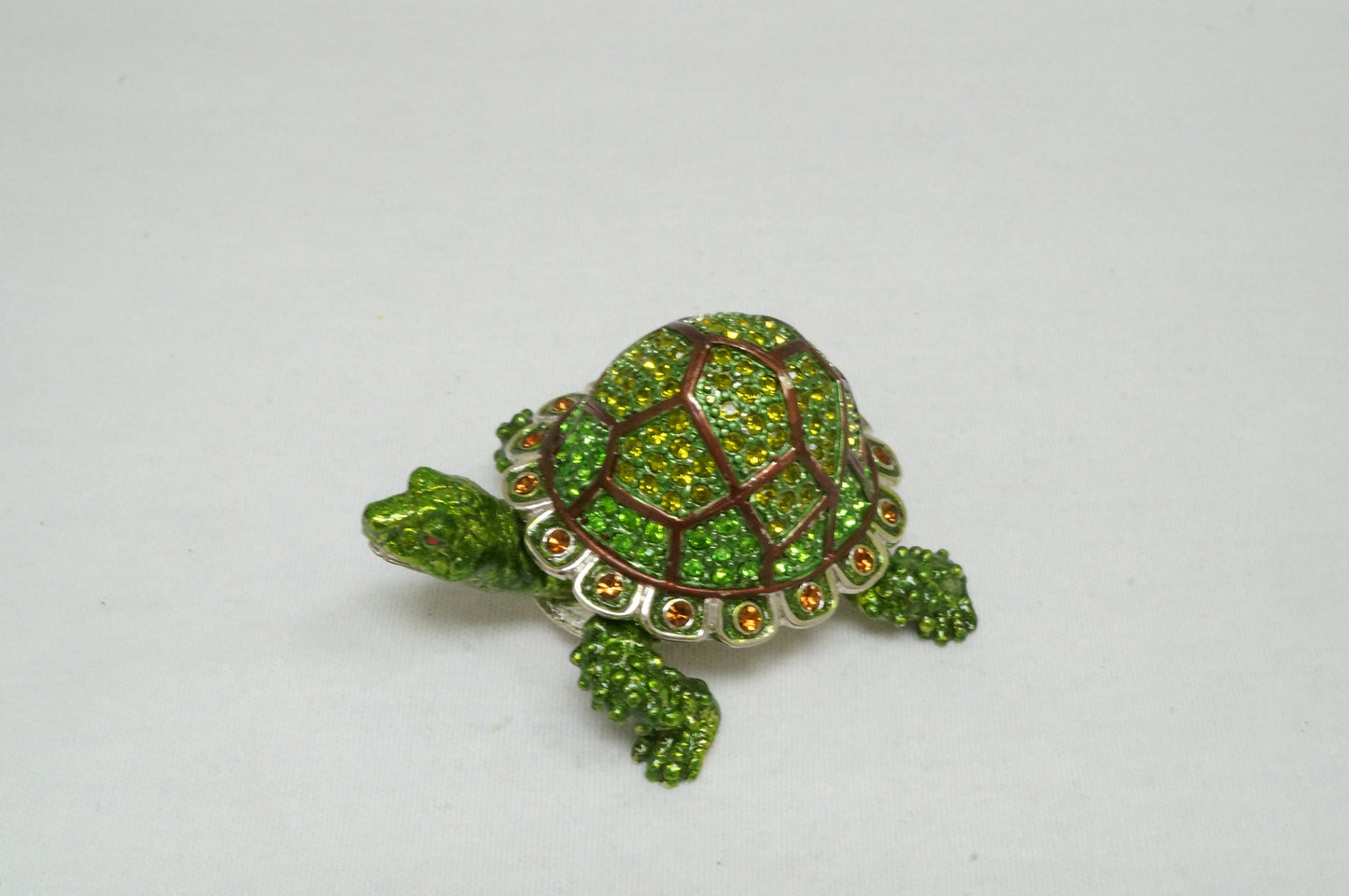 Cristiani Collezione Green Jeweled Turtle Trinket Box Pewter Enameled