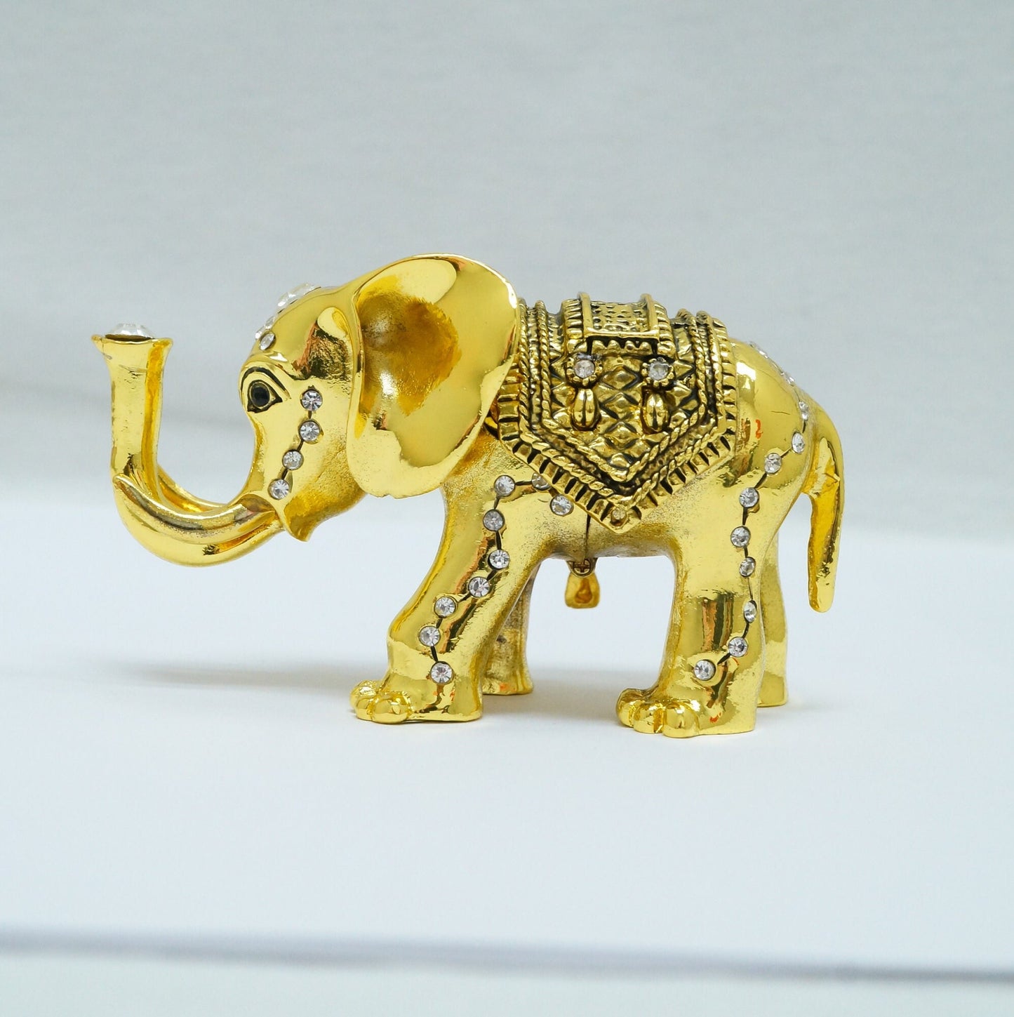 Cristiani Collezione Gold Toned Jeweled Indian Pewter Elephant Trinket 14K Gold Plated